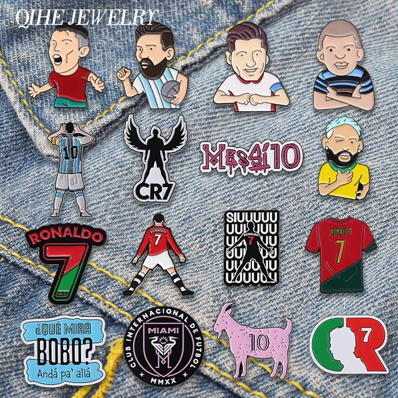 Fußballstar-Sammlerstücke: Emaille-Pin mit Schriftzügen CR7, Fußballverein MESSI 10, Anstecknadel für Taschen, Brosche, Schmuckgeschenke