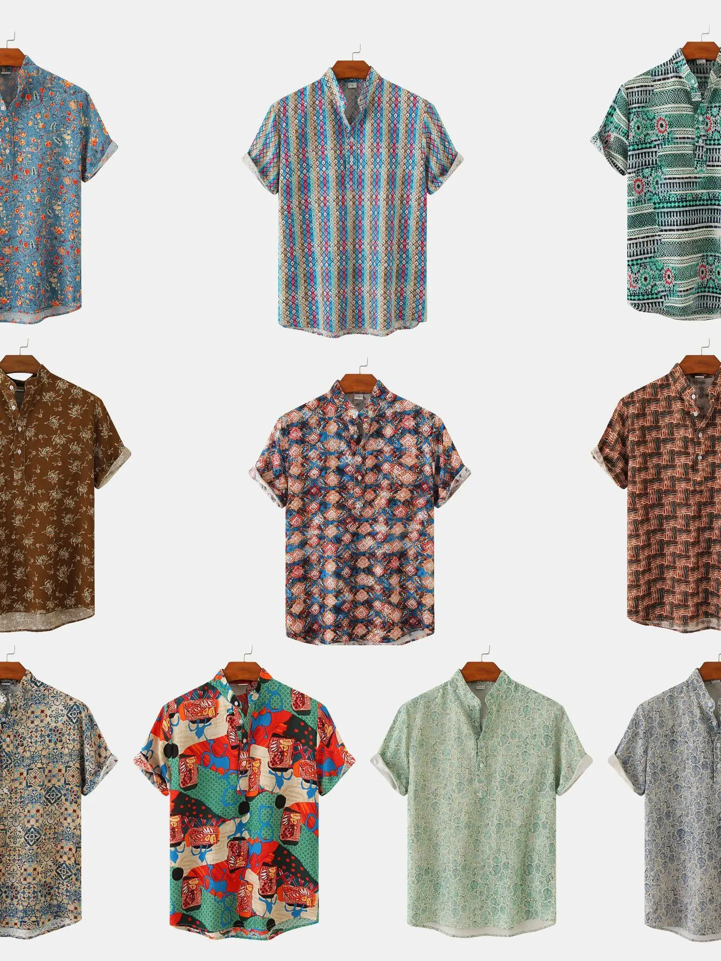 

Men's Summer New Floral Print Beach Short Sleeve Shirt Camouflage Print Standard Fit Cotton 100% Citywalk PU Leather Shirt