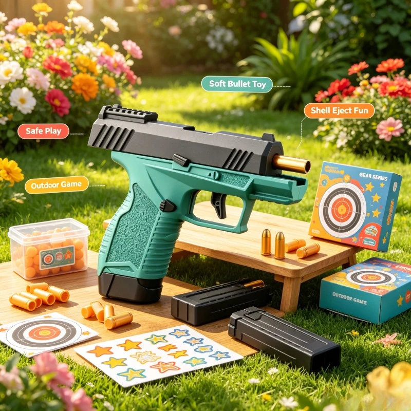 Mini Gx4 Taschen-Spielzeugpistole mit kontinuierlichem Hülsenauswurf, Macara Bildungspistolenmodell, Soft-Bullet-Launcher, BlowBack Airsoft Kleinpistole