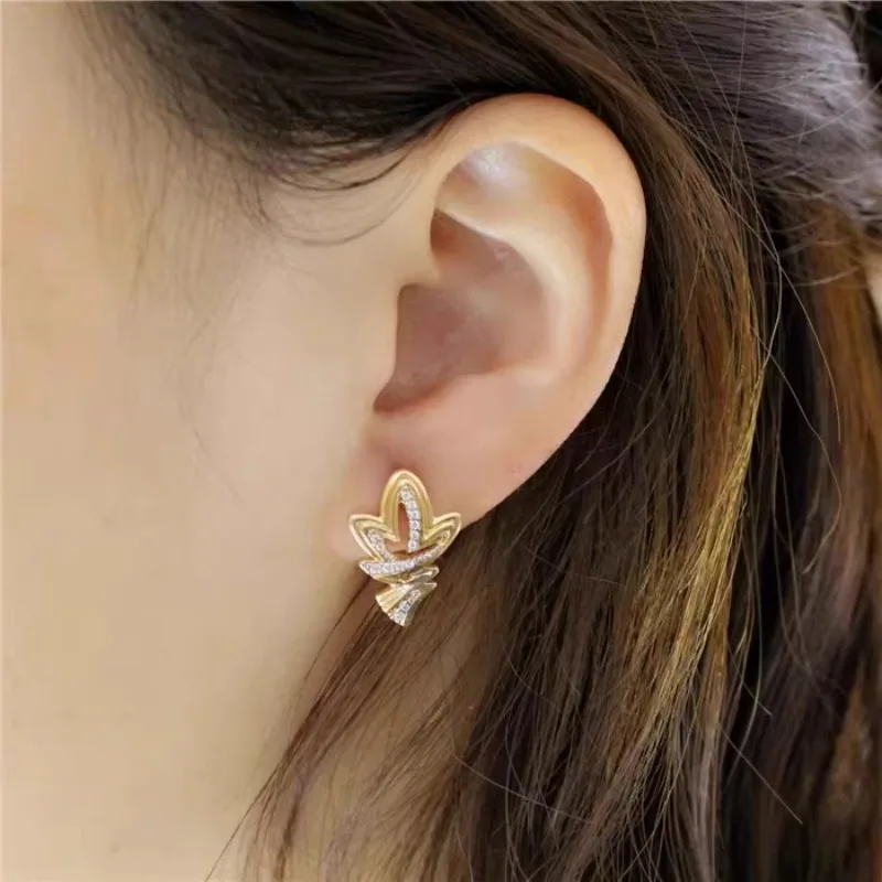 New in Fashion 585 Purple Gold Earings Plated 14K Rose Gold Inlaid Crystal Earrings for Women Fashion and Sweet Jewelry