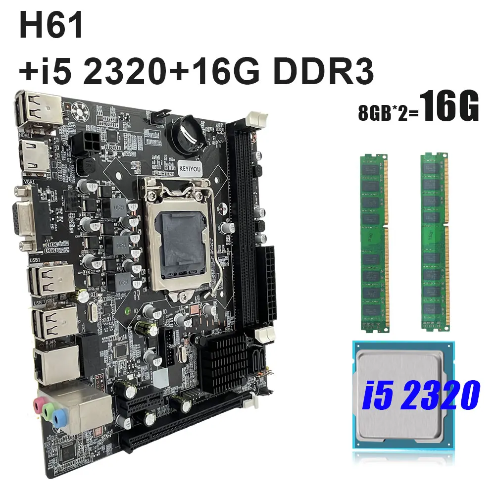 

Материнская плата KEYIYOU H61 LGA 1155 комплект с процессором i5 2320 и DDR3 16 Гб ОЗУ для настольного компьютера 1600 МГц ПАМЯТЬ Combo VGA HDMI