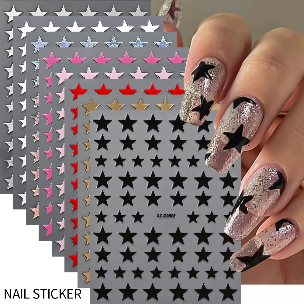 8 Uds. De pegatinas de arte para uñas mixtas con estrellas láser coloridas, calcomanías holográficas de pentagrama, decoración, calcomanías autoadhesivas para manicura DIY