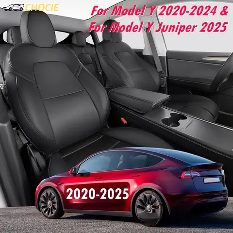 Tesla Model Y Juniper 2025 시트 커버 모델 Y 20-24 용 5 인승 개 애완 동물 시트 커버 Nappa PU 전면 및 후면 시트 보호대