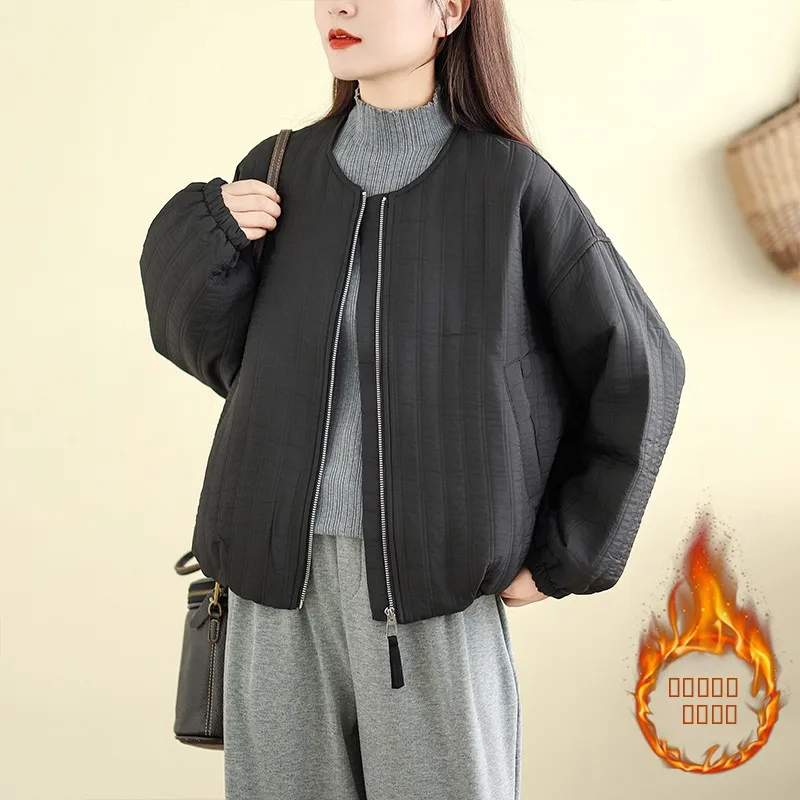 

Повседневная стеганая хлопковая куртка: легкая, теплая, женская верхняя одежда свободного кроя, стройнящая, зимняя, на молнии, маленький размер, топ