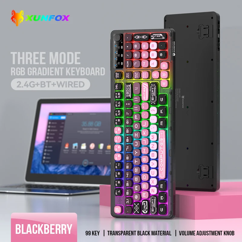 

XUNSVFOX K98 Bluetooth wireless keyboard three-mode e-sports laptop game office gradient RGB lighting effect mechanical feel