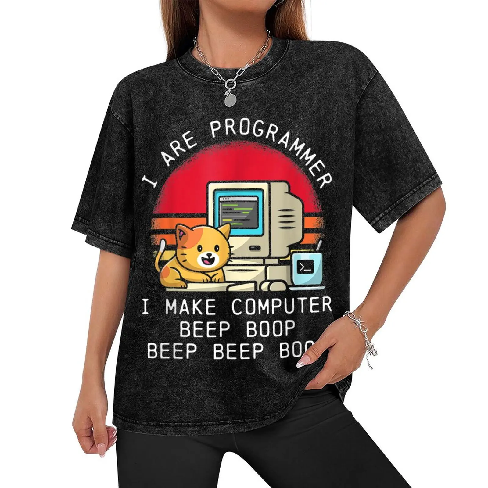 Vintage I Are Programmer Cat Cute Beep Boop Retro T-Shirt summer top man t shirt graphic tee shirt anime stuff men clothings