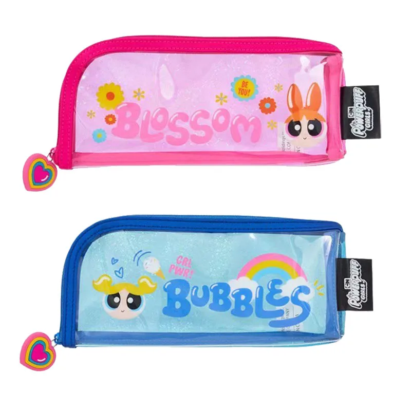 Japanese Cartoon Animation Peripheral Powerpuff Girls Transparent Pencil Case Girly Heart Large Capacity Portable Storage Bag