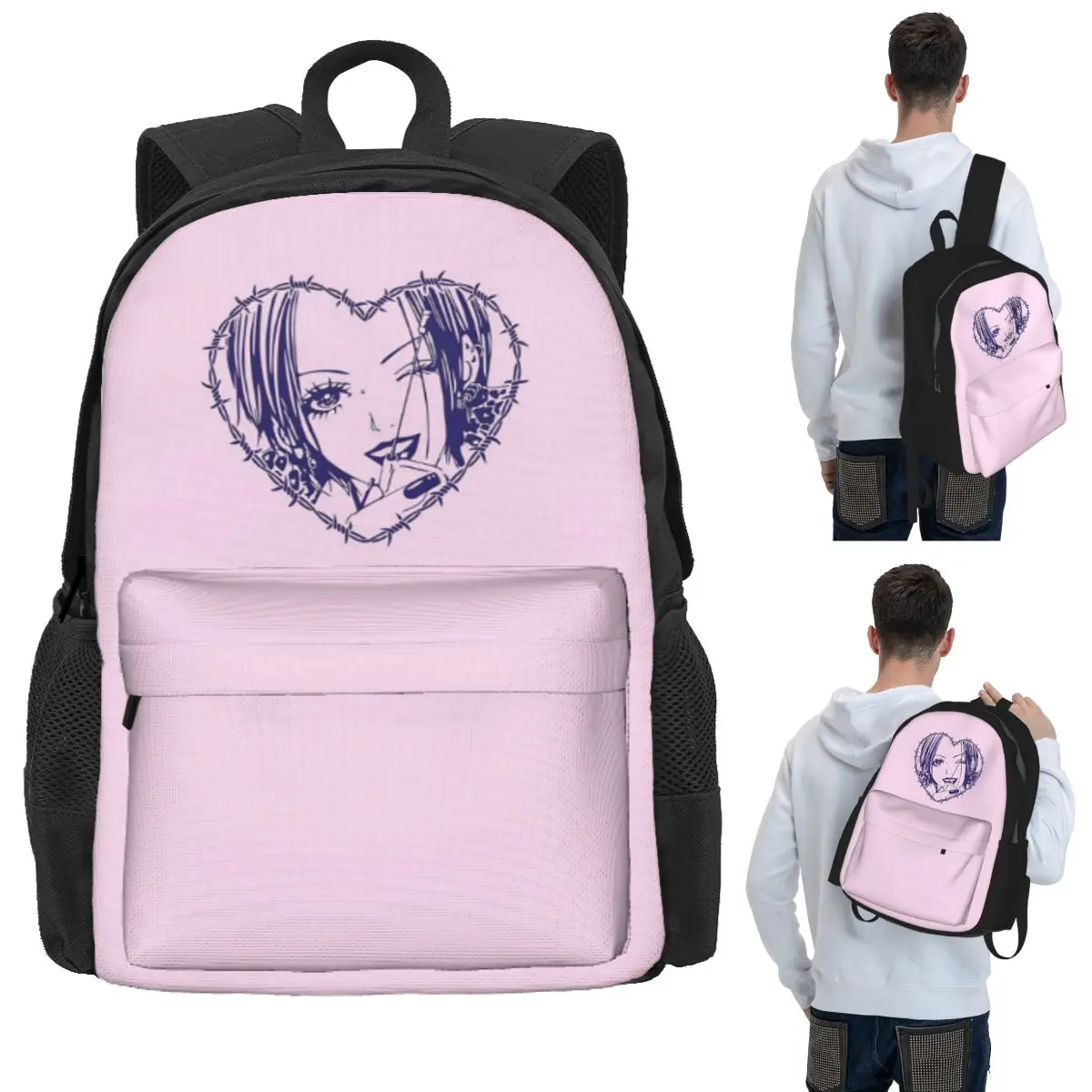 Nana Osaki Barbed Wire Heart Spread Student Backpack School Bag Hiking Travel Daypack for Men Women Bookbag Shoulder Bags