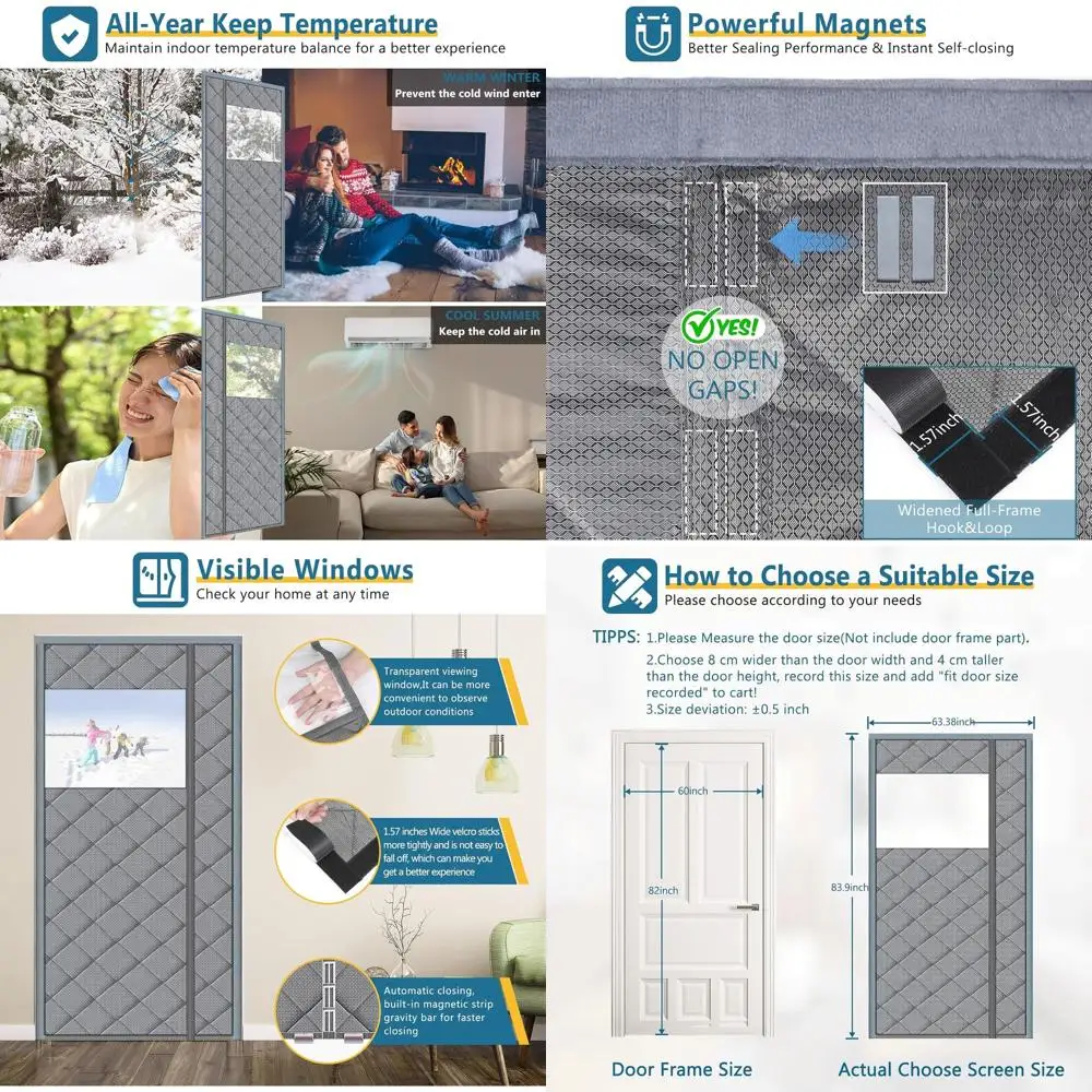 

Gray 60x82 Magnetic Insulated Door Curtain with Window, Waterproof, Soundproof, Durable for Winter