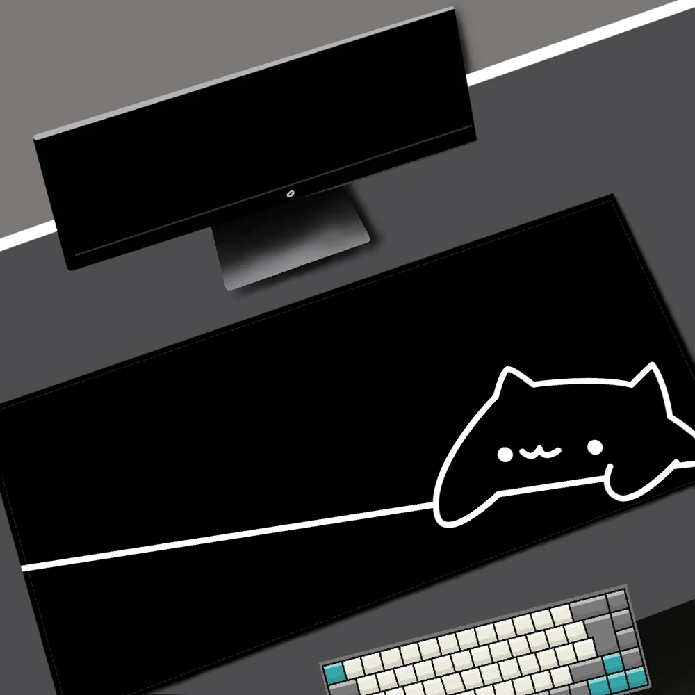 White Deskmat Black Cat Kawaii Mouse Pad Minimalistic Gaming Laptop Large Mousepad Anime Office Carpet Gamer Keyboard Mouse Mats