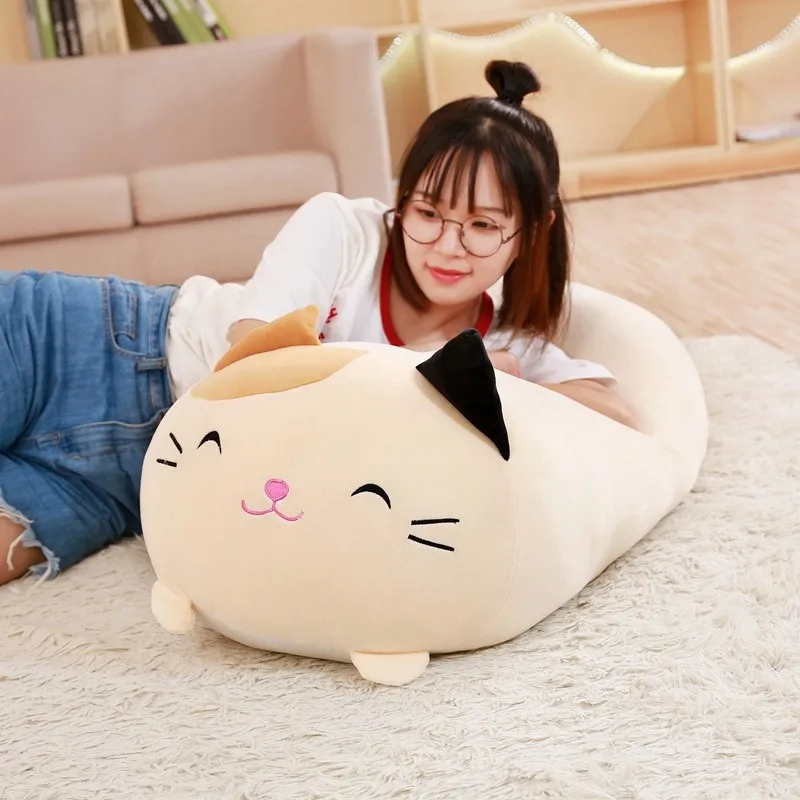 28/55CM Soft Cartoon Animal Long Pillow Cute Pig Cat Frog Penguin Plush Stuffed Doll Bedroom Cushion Sofa Home Decoration