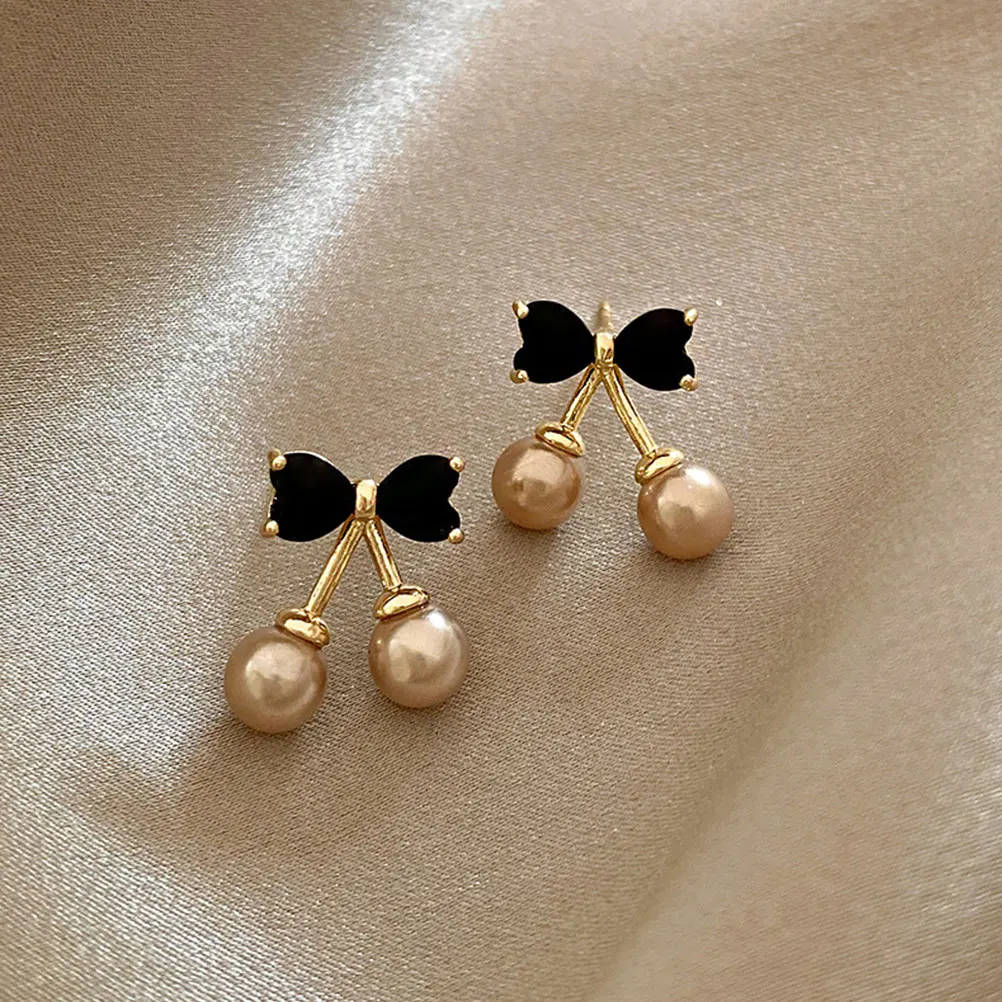 

Black Bow Earrings Studs Women Metal Small Mini Party Temperament Reliable Jewelry Lightweight Comfortable Fashion Accessories