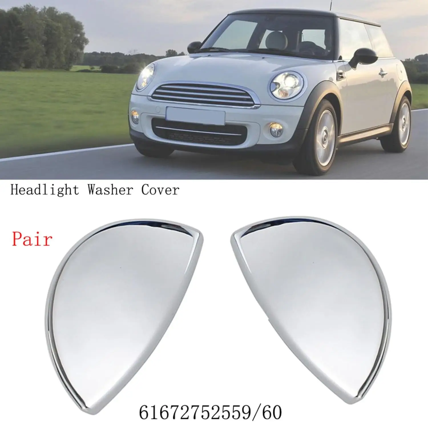 Headlight Washer Cover for Mini Cooper 2008-2014, 1 Pair Car Front Bumper Chrome Headlight Washer Cover 61672752559/60