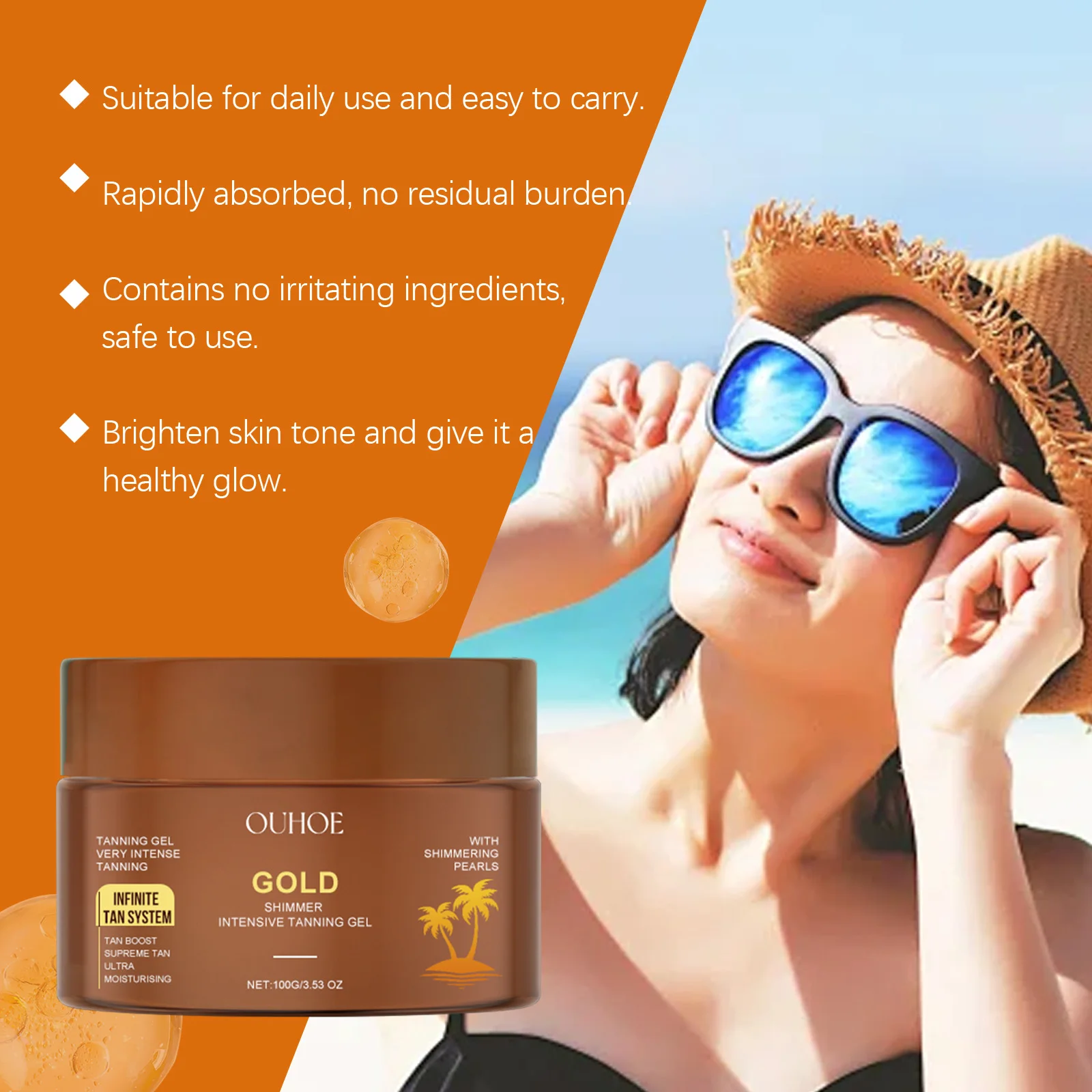 Intensive Tanning Gel Non Greasy Sun Tan Accelerator With Sunflower Extract Moisturizing Body Bronzer For Deep Summer Tan