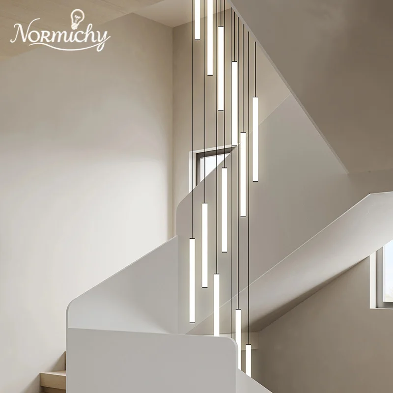 Nordic escadas led longo lustres minimalista duplex sótão sala de estar cozinha luzes pingente decoração para casa lustre teto