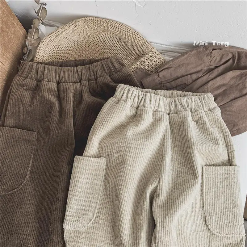 Winter Plush Warm Kids Pants 2024 Korea Style Children\'s Clothing Corduroy Plush Thick Warm Casual Pants for Boys Girls