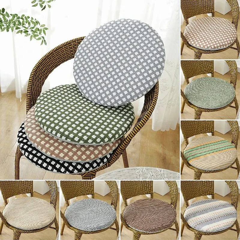 35cm Thickened Cotton Linen Round Chair Cushion Detachable Washable Anti-Slip Wicker Chair Pad Stool Mat Home Decor