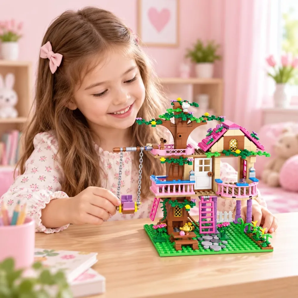2026 Creative Summer Holiday Villa Tree House Building Model Kit Assembly Bricks STEM Learning Toys for Children Birthday Gift