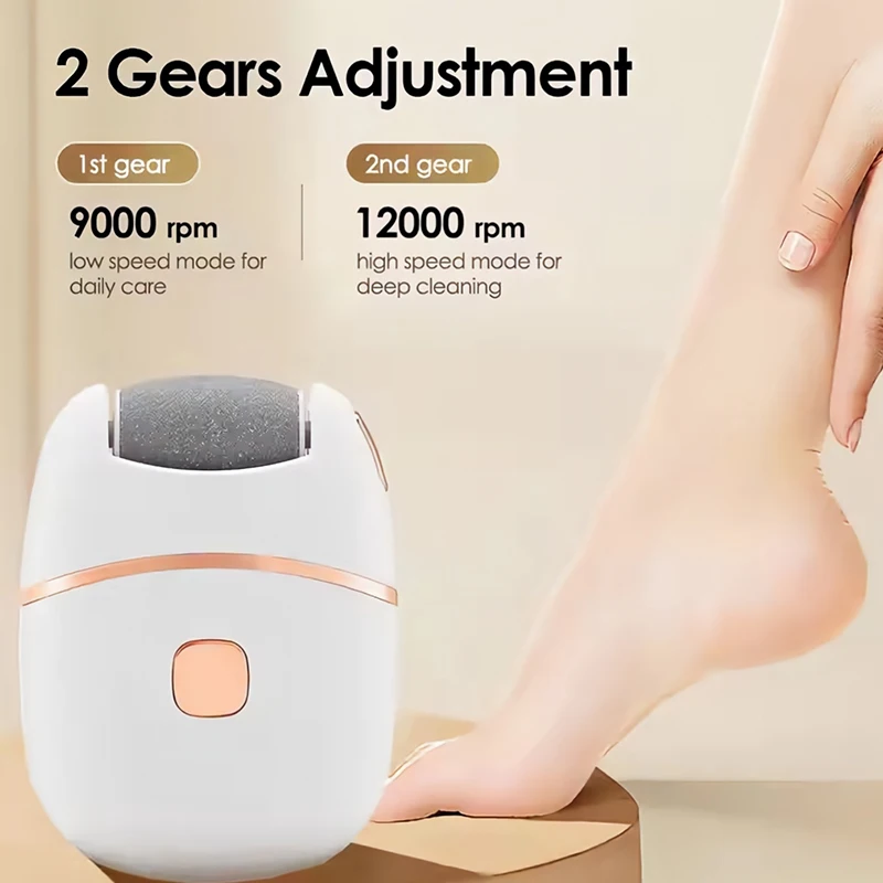 Electric foot scrubber - an automatic foot care tool for removing dead skin, calluses and polishing the feet for exfoliation.