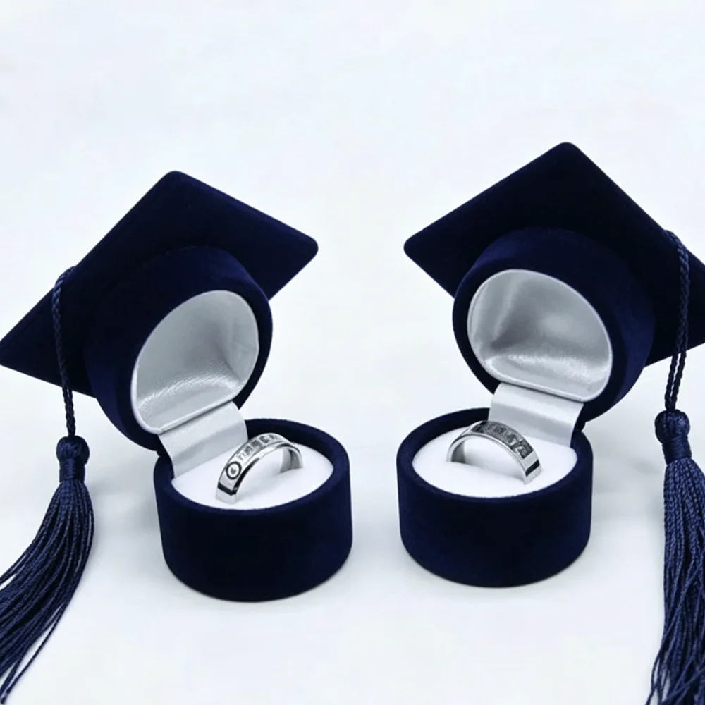 Velvet-Lined Graduation Cap Jewelry Box Multi-color Graduation Decor Phd Cap-Shaped Graduation Ring Box Exquisite Elegant