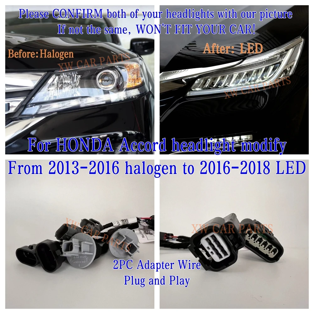 

for 2013-2015 Honda Accord Car Headlight Modified Upgrade from Sedan Halogen to 2016-2018 Touring LED Adapter Wire Harness