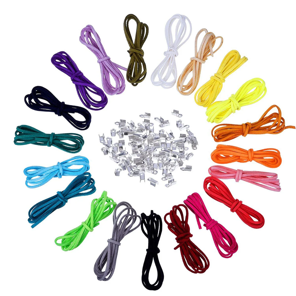 20Pcs Multicolor 3mm Faux Cord Suede Lace with 100pcs Silver Cord Ends for DIY Bracelets Necklace Making Cord String