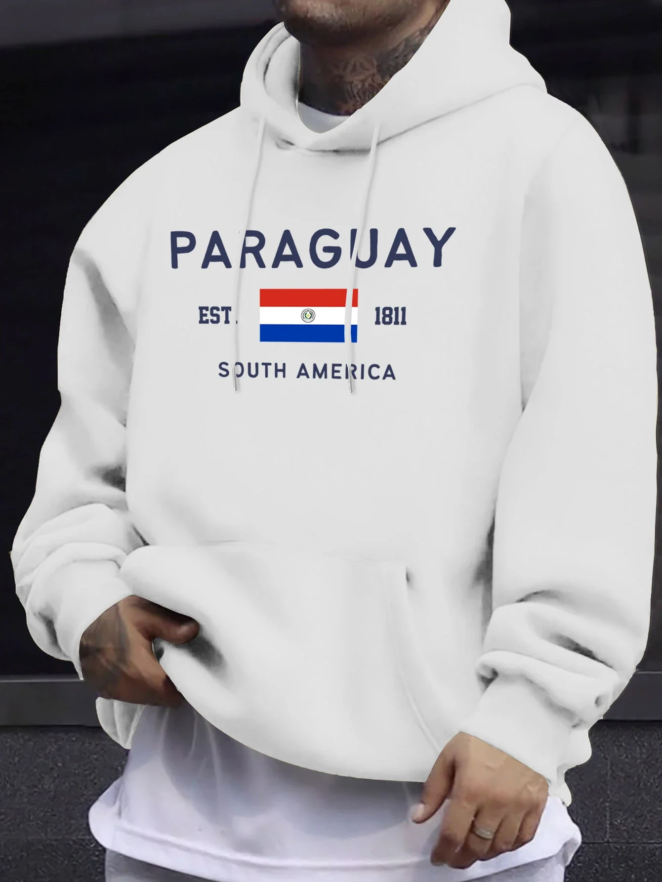 Sweat à capuche polaire imprimé drapeau du Paraguay (Amérique du Sud) pour hommes, doux, style streetwear, basique, automne, vêtements décontractés et tendance