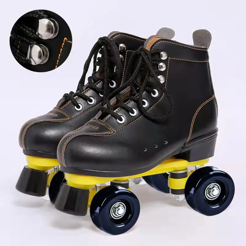 

Girls Boys 4 Wheels Roller Skates 2 Row Adults Outdoor Beginner Skating Sliding Quad Sneakers Footwear PU Leather Roller Skates