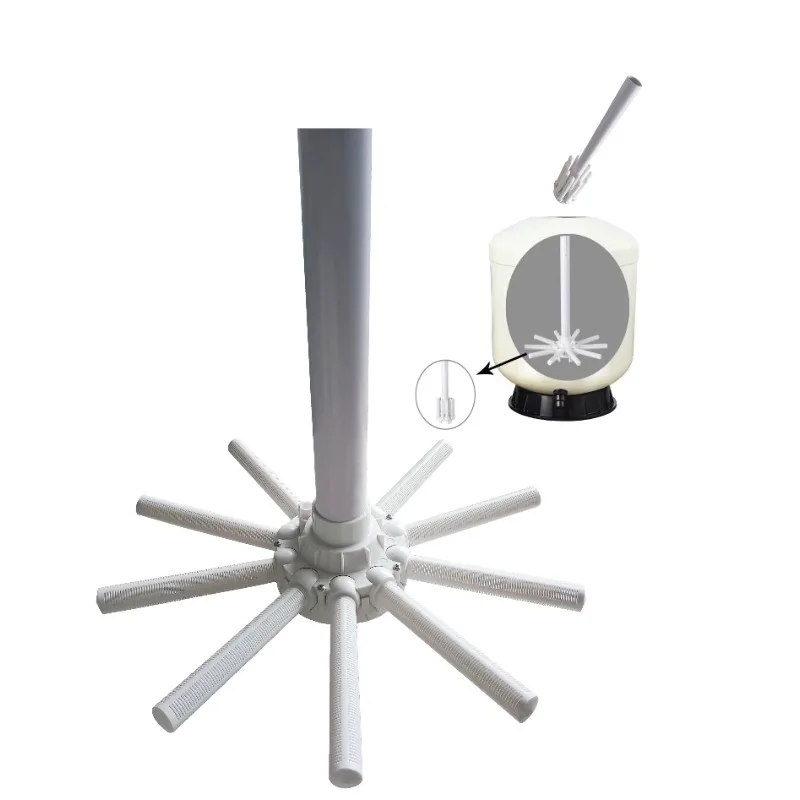 Transverse assembly with center tube for installing sand filter on top of swimming pool