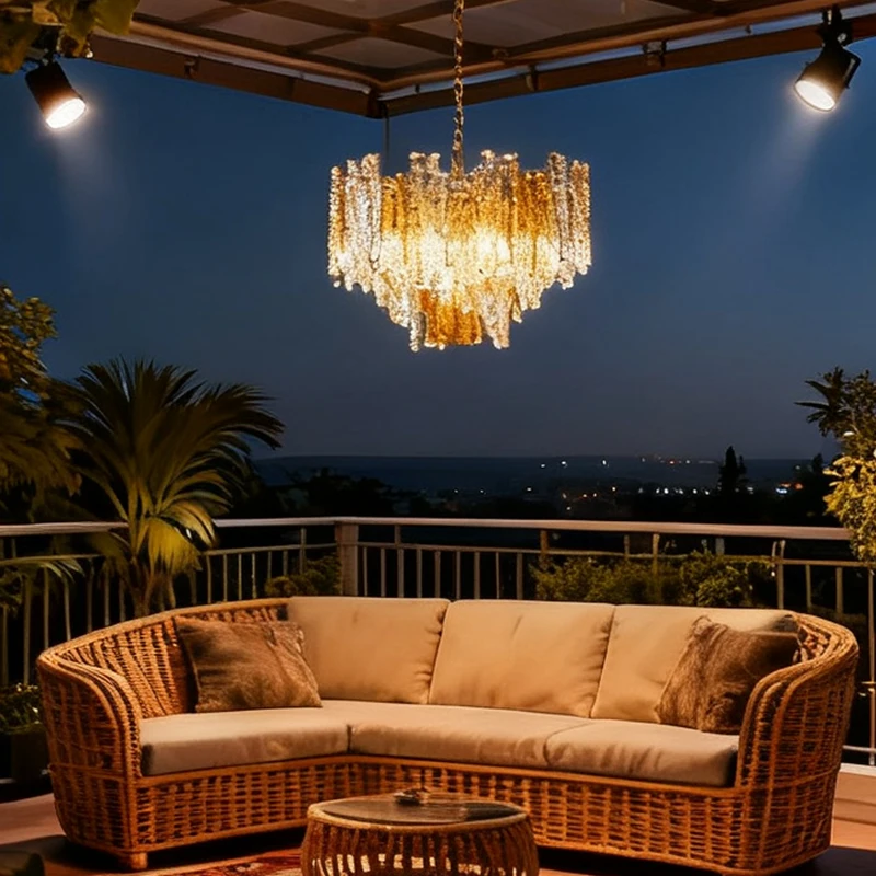 Modern Luxury Ice Murano Glass Chandelier, Handmade Crystal Bar Pendant Led Light for Living Room, Dining Room, Bedroom Lamps