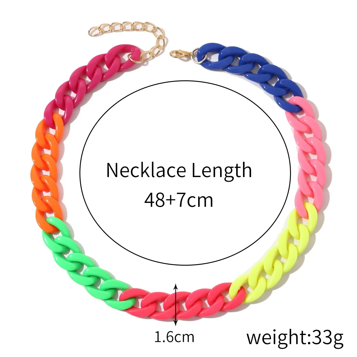 Vintage Colorful Chain Choker Necklace for Women Statement Gold Color Acrylic Chain Chunky Collar Fashion Necklace Jewelry Gifts