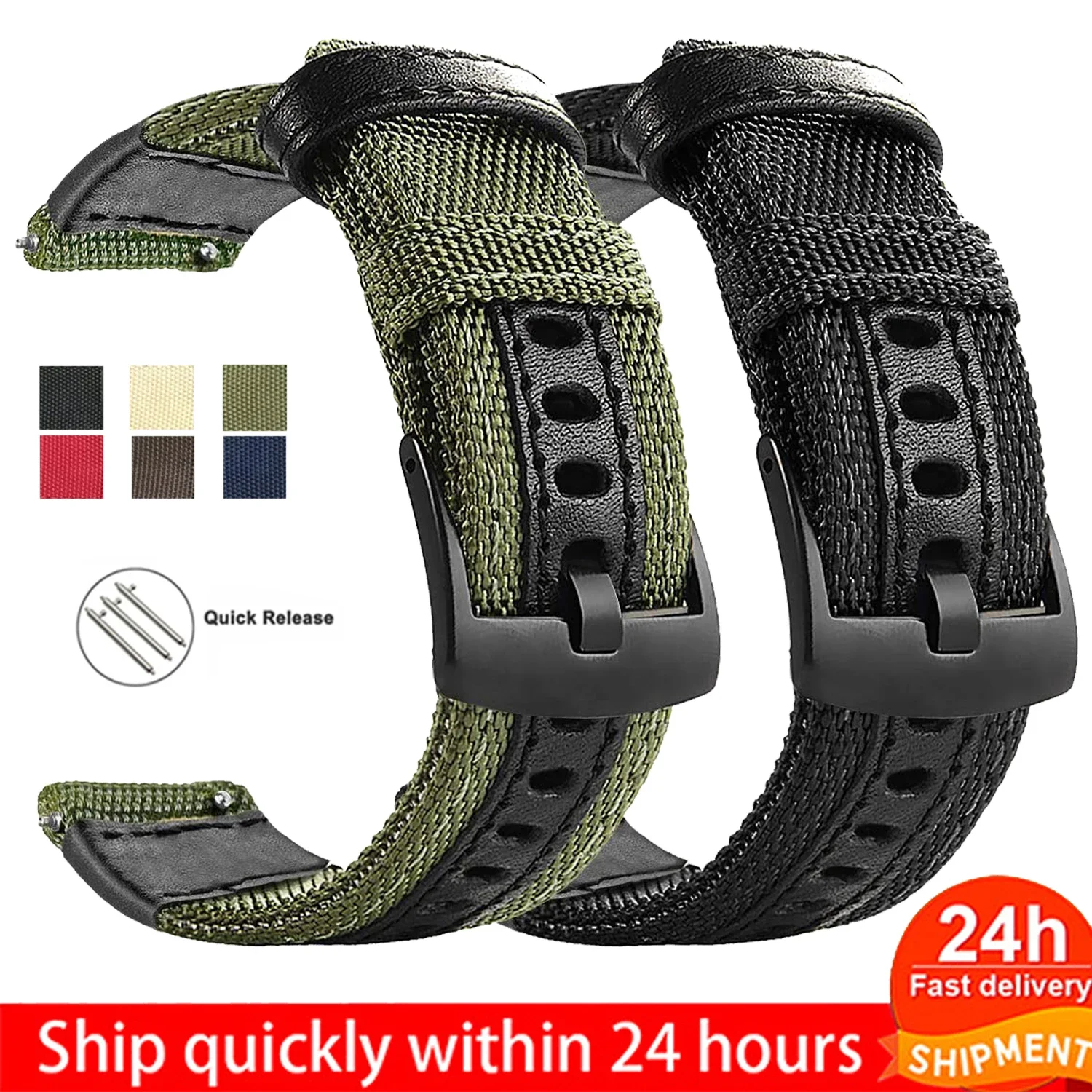 Nylon Watch Strap for Samsung Galaxy Watch3 41mm 45mm Accessories for Samsung Galaxy Watch 42mm 46mm Band 20mm 22mm Black Buckle