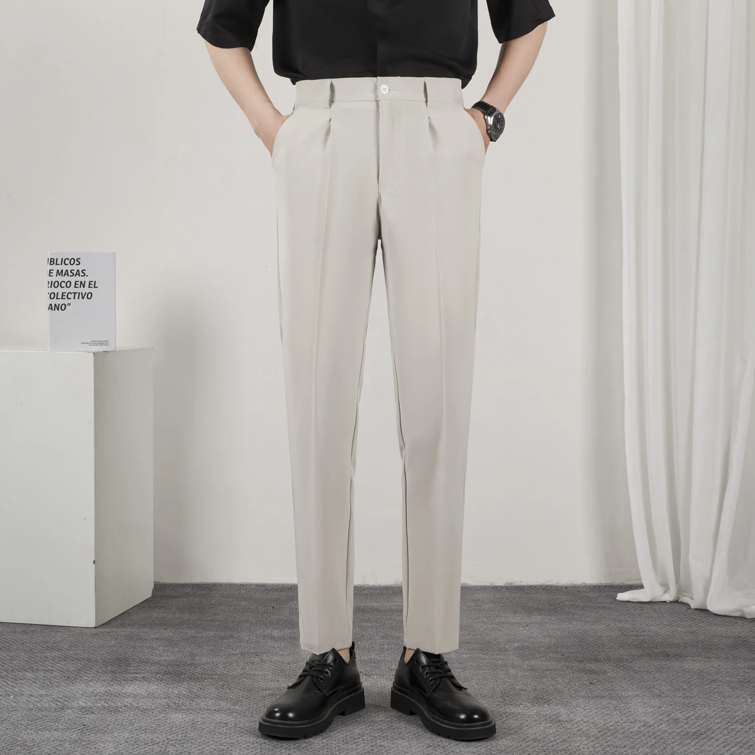 New Draped Straight Men Pants Fashion Business Korean Loose Casual White Black Gray Wide-leg Trousers Male Blazer Suit Pants