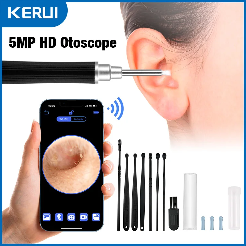 KERUI 5MP Wireless Ear Cleaner With Camera 6 LED Lights Otoscope Ear Wax Removal Tool Earpick for Android IOS Phones