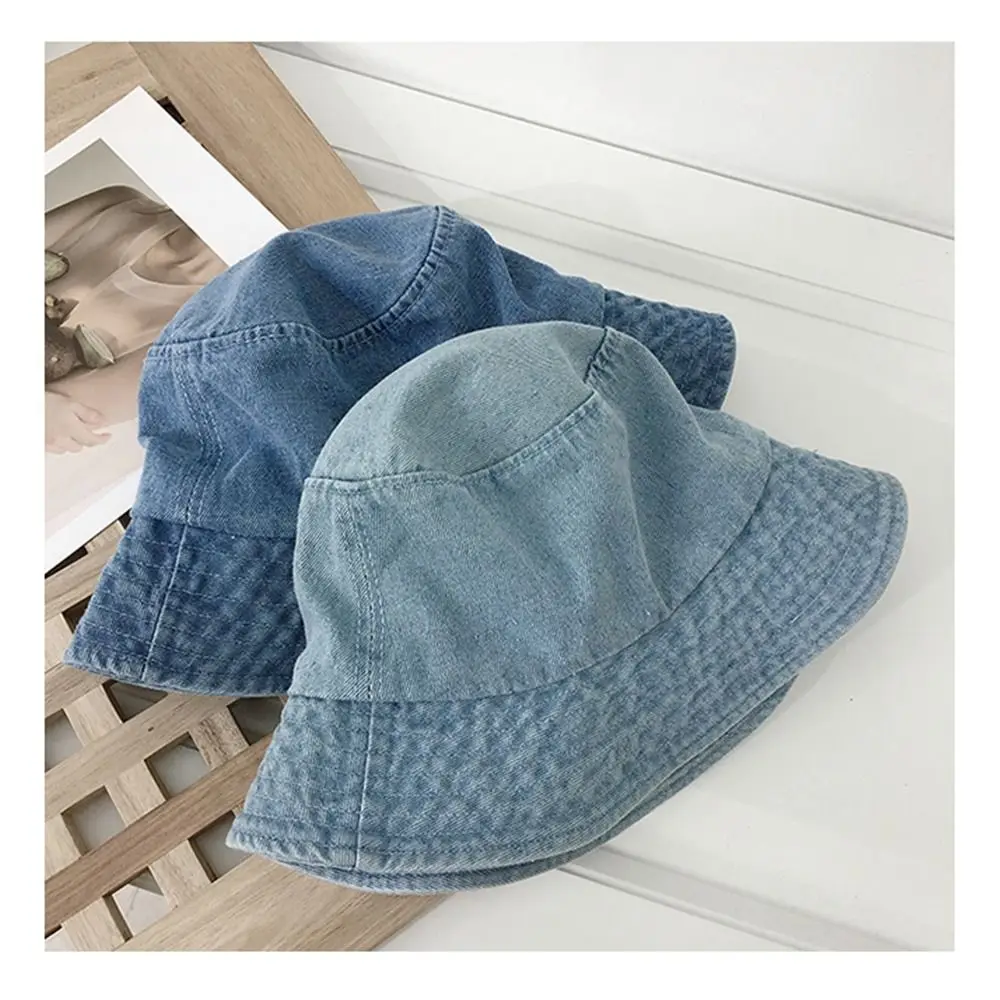 Unisex Cotton Bucket Hats Women Summer Sunscreen Panama Hat Men Denim Fabric Sunbonnet Outdoor Fisherman Hat Beach Cap