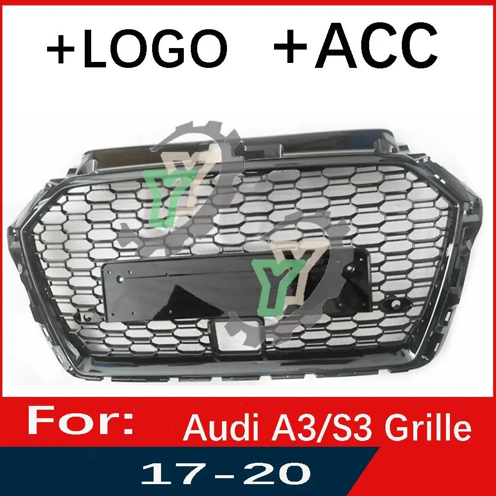 ACC For Audi A3/S3 2017 2018 2019 2020 8V Car Front Bumper Grille Centre Panel Styling Upper Grill (Modify For RS3 style)