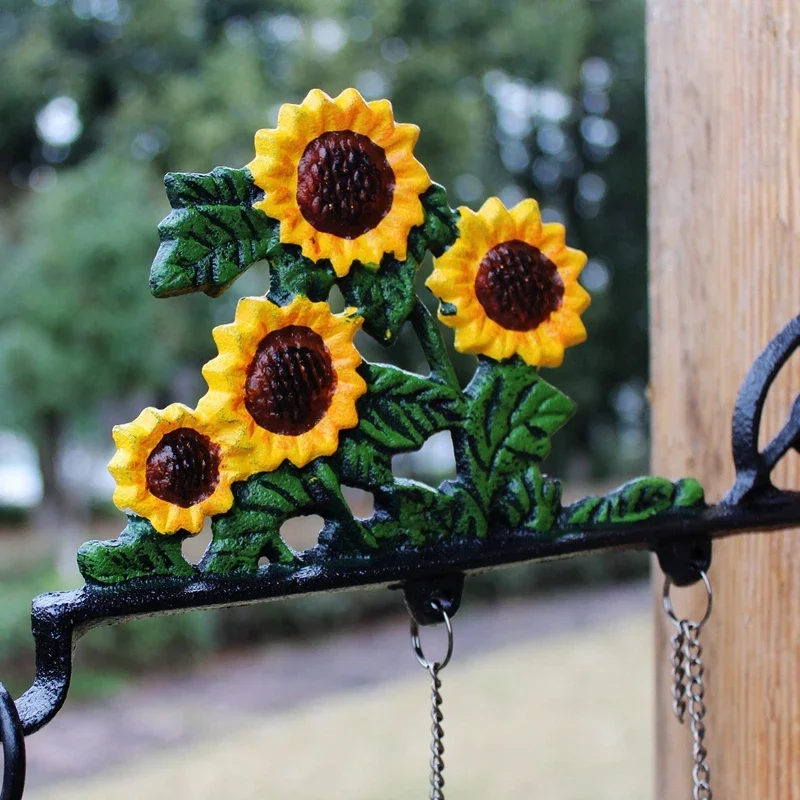 Yellow Green Sunflower Cast Iron Hand Cranking Bell With Hanging Welcome Signs Plaque Home Garden Hand Paint Double-sided Ring