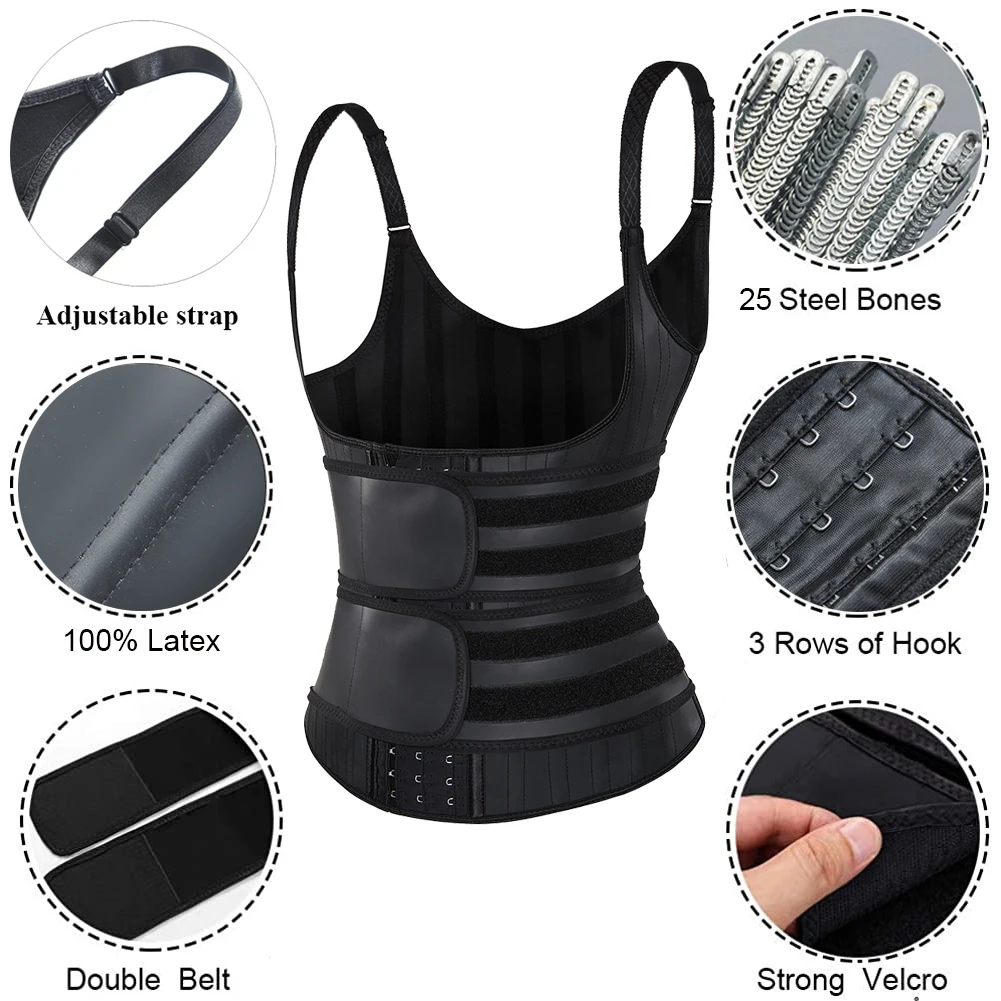 Latex Vest Waist Trainer Body Shapewear Women Slimming Waist Corset Belly Sheath Colombians Fajas High Compression 25 Steel Bone