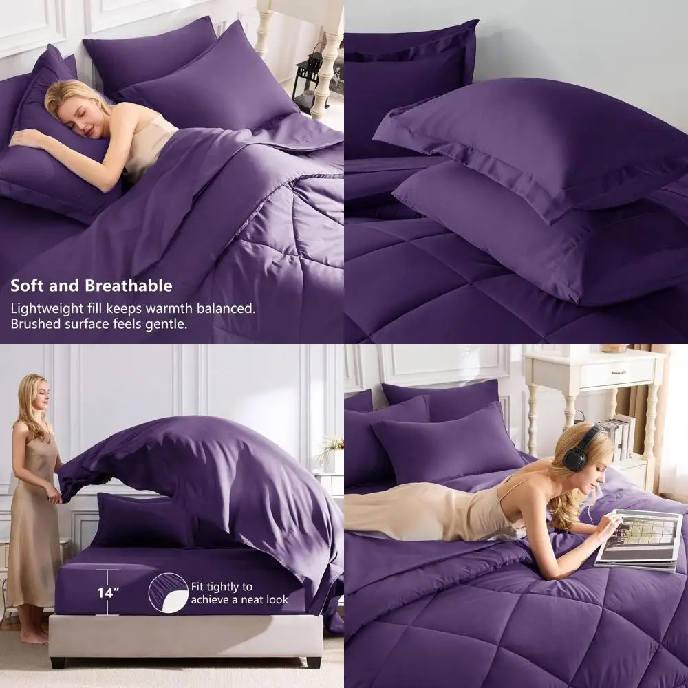 

Фиолетовый комплект королевских одеял из 7 предметов: роскошное мягкое постельное белье на все сезоны с альтернативом пуха, простыни, наволочки и шамс