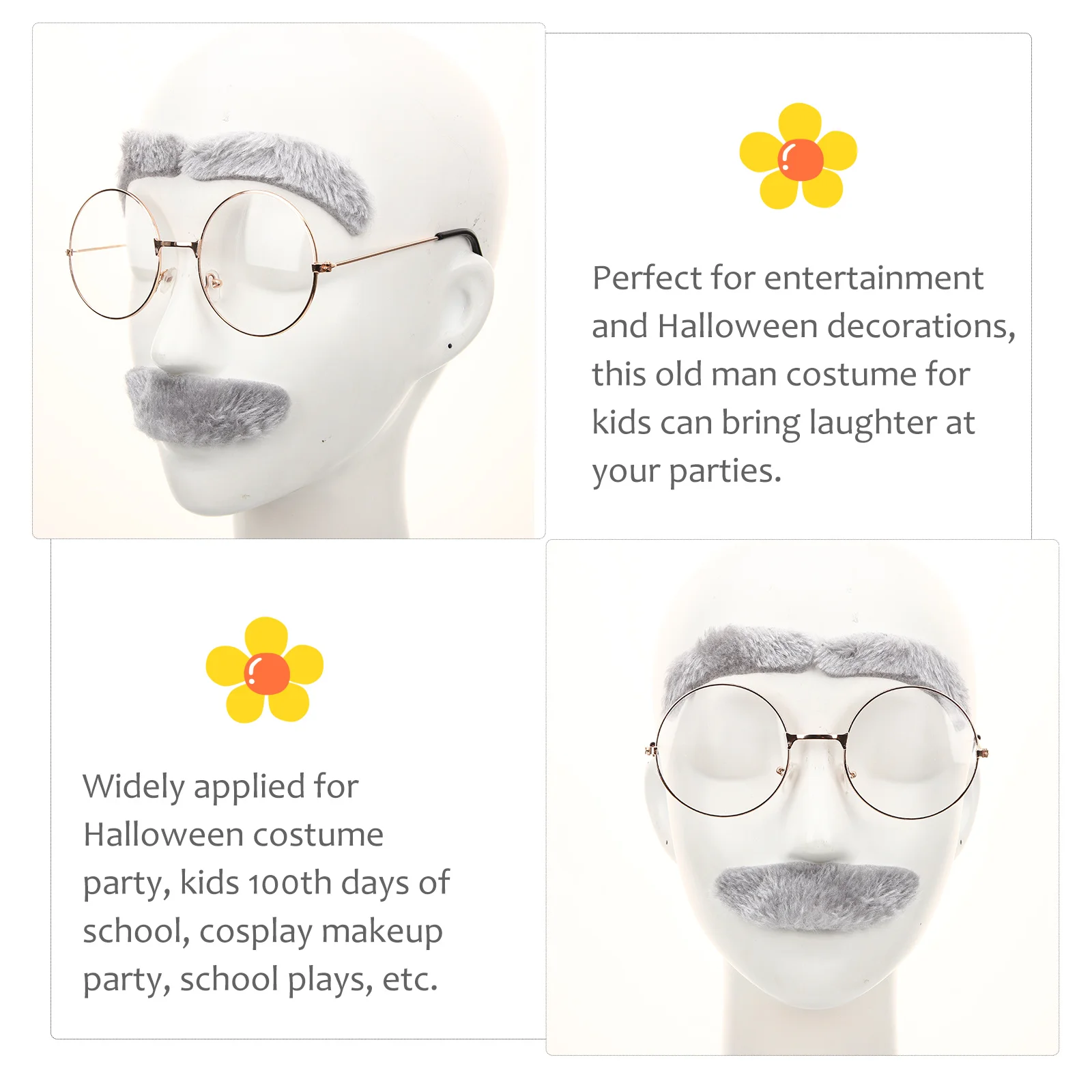 

1 set 1 Set Fake Mustache Eyebrows Glasses Old Man Costume For Boys Kids 100Th Day Of School Halloween Party Grandpa Dress Up