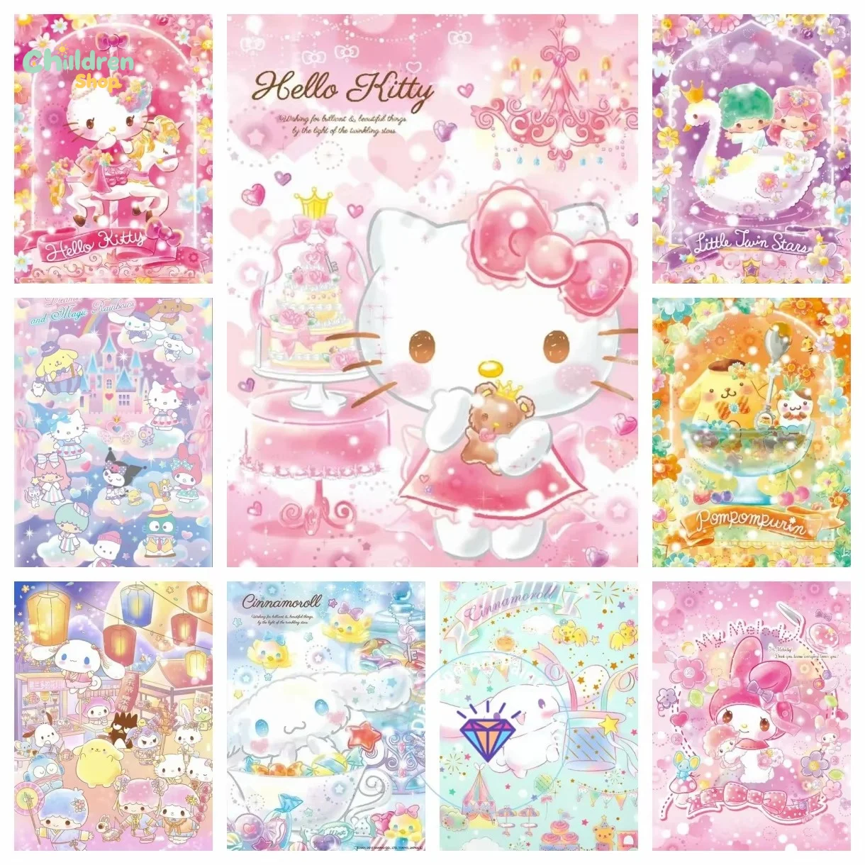 Sanrio Kawaii Diamant-Malerei-Set Schmuck Neue Raumdekoration 5D DIY Kunstgeschenk Handgemachtes 5D DIY Diamant-Malerei, Ohne Rahmen