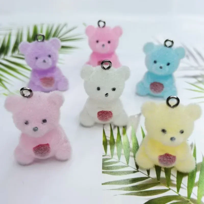 10Pcs/Lot Cross-border Flocking Resin Originality Caring Bear DIY for Bag Jewelry Keychains Car Knick-knacks Micro-landscape