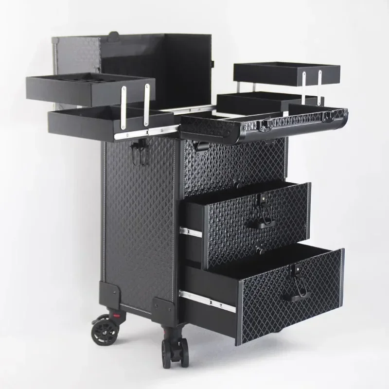 Large multi-layer professional tie rod cosmetic box with lock for makeup artist, nail art embroidery tool storage box.