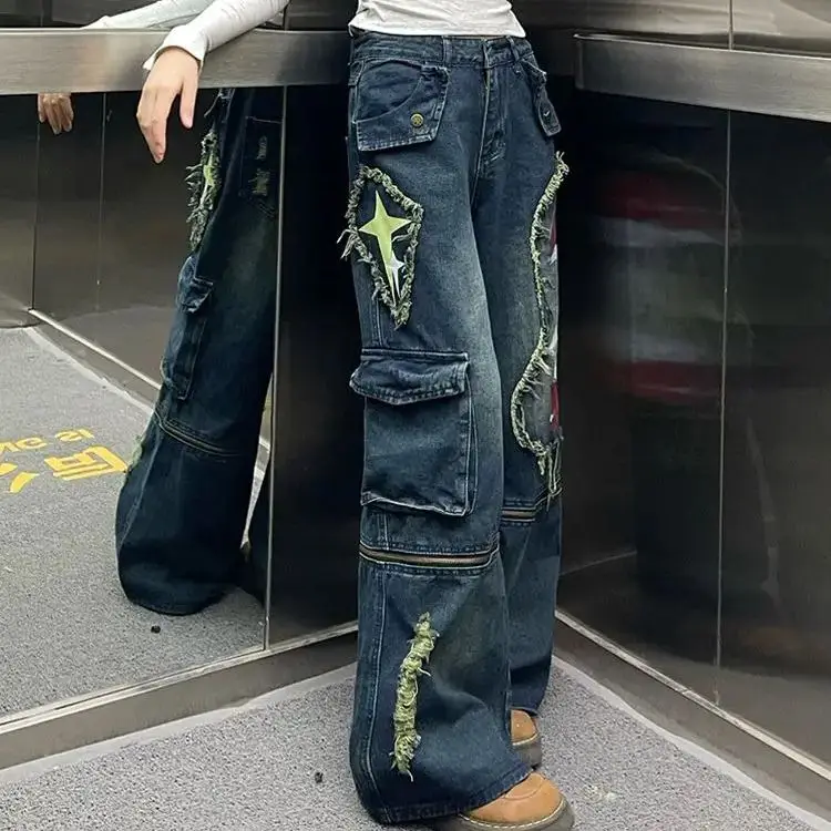 American Heavy Industry Removable Two-Wear Work Pants Women'S 2025 Spring New Hot Girls Graffiti Printed Floor Wide Leg Pants