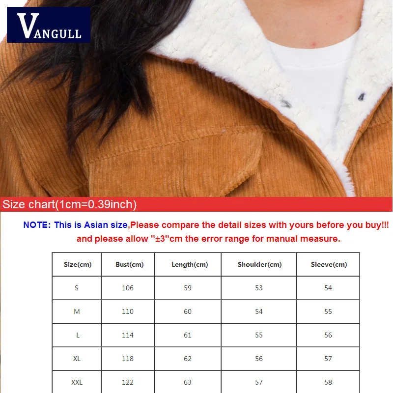 Vangull Thicken Corduroy Women Jacket Autumn Winter New Lambs Wool Warm Jackets Ladies Cute Outerwear Casual Coat Warm Parkas