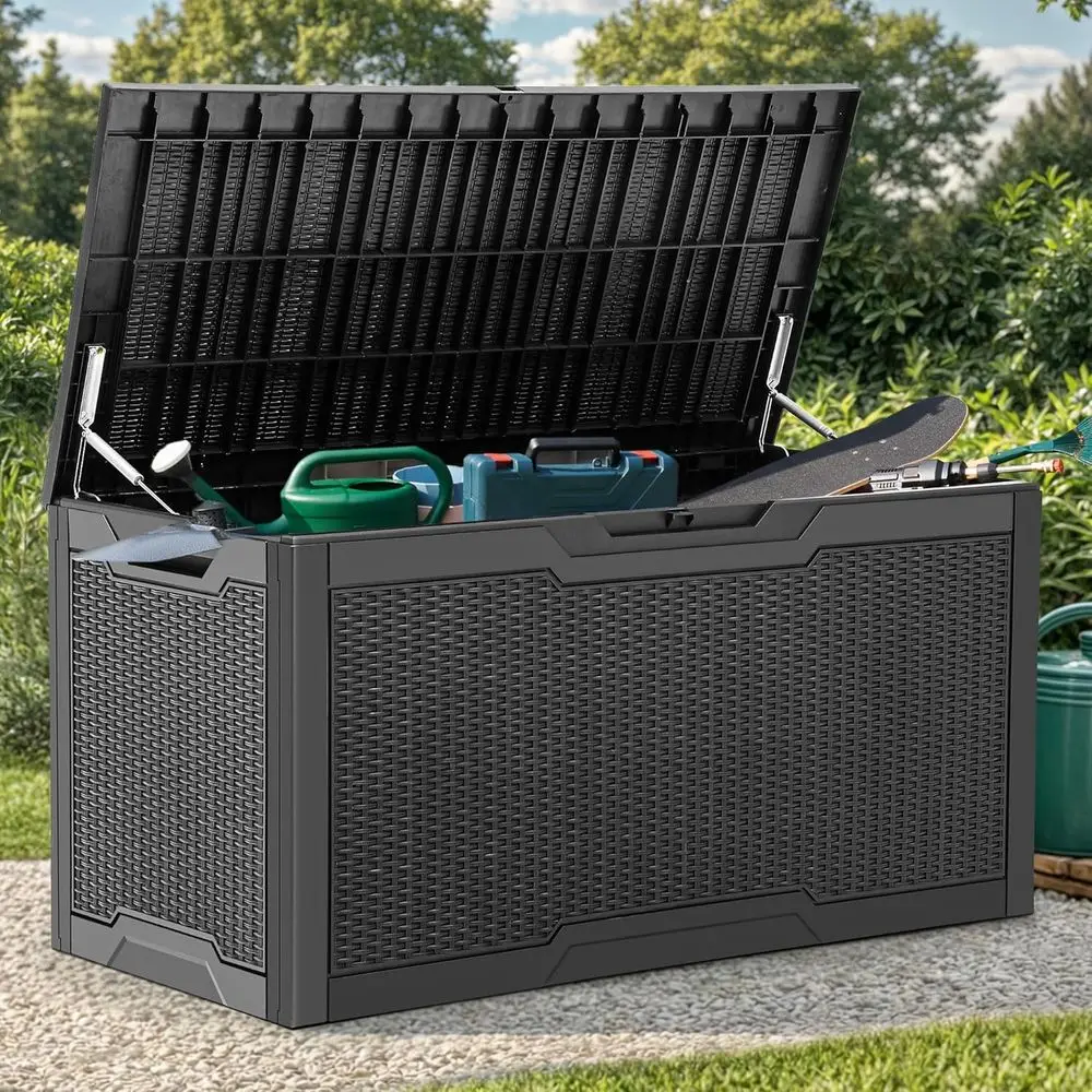 

100 Gallon Resin Deck Box for Outdoor Storage, Patio Furniture, Cushions, Garden Tools, and Pool Supplies - Waterproof, Lockable