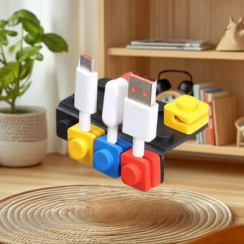 USB Charging Cable and Mouse Line Keeper; Simple Adhesive Desk Clip in Block Shape