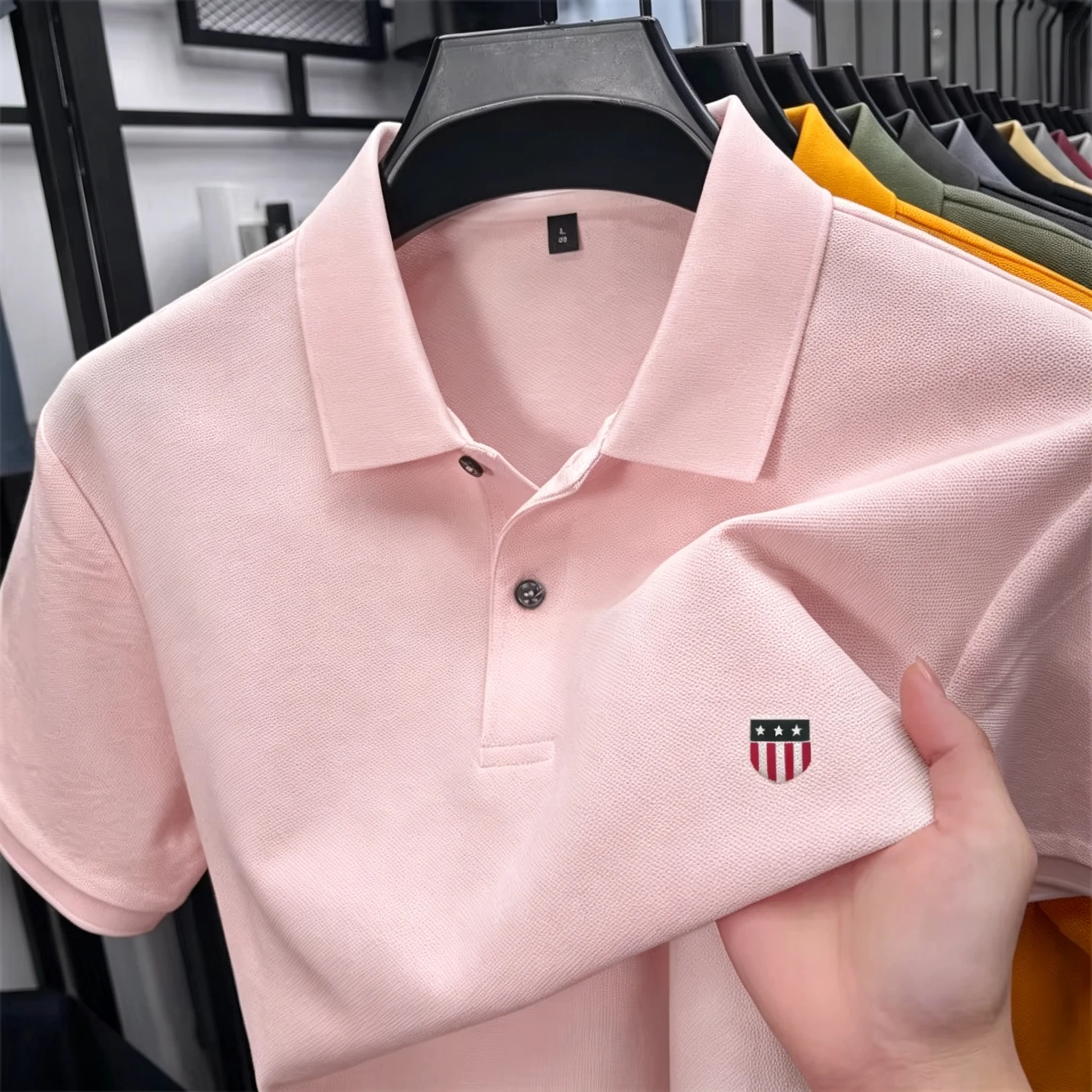 Herren Sommer Stehkragen Poloshirt Bedrucktes Kurzarm-T-Shirt Atmungsaktive Business-Casual-Herrenbekleidung für den täglichen Büroalltag – Detail 4