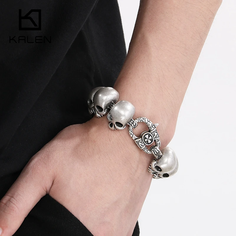24mm Heavy Stainless Steel Handcuff Skull  Bracelet Bangle For Men Chunky Punk Link Chain Homme Bracelets Jewelry Accessory