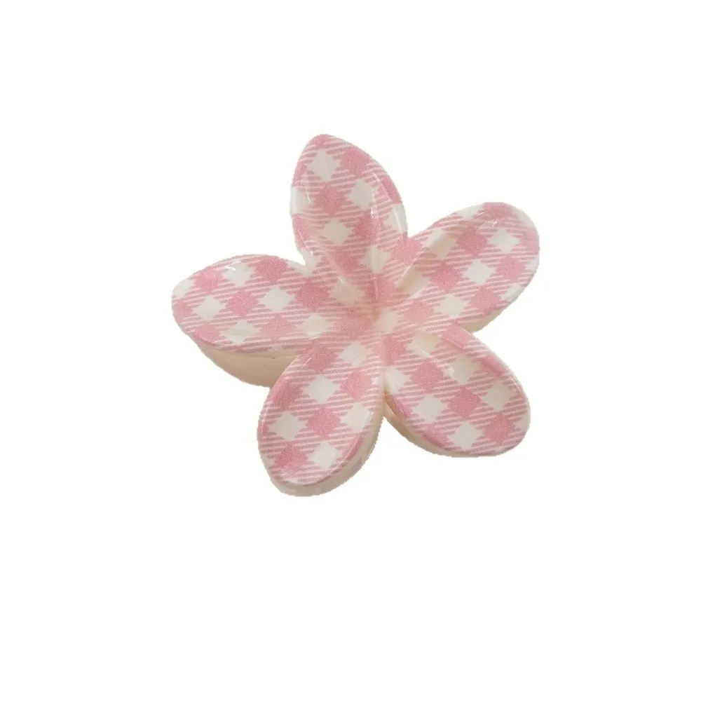 Cherry Bow Hair Claw Clip Plaid Print Double Sided Frangipani Hair Clips Floral Pattern Acrylic Large Claw Clip Hair Accessories